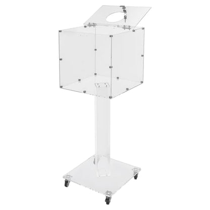 Suggestion Box with Lock and Key Donation Box with Stand and Wheel Acrylic Ballot Box Standing Offering Box for Church, Office, Voting (Clear, Round Hole) - color: Clear, size: Round Hole