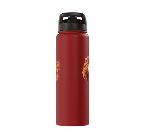 Christian Bible Verse Joshua 1:9 Lion Stainless Steel Insulated Water Bottle - color: Red