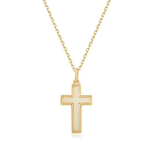 S.Leaf Cross Necklace for Women Gold Plated Cross Charm Necklaces for Women Dainty Opal Shell Choker Pendant Jewelry Necklaces for Women Religious Faith Christian Birthday Gifts for Women Mom Her Grandma Valentines Day Mother Day - color: Opal_Gold