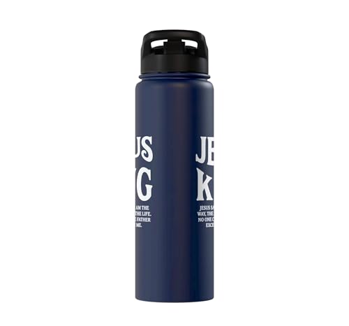 Jesus Is King John 14 6 Faith Bible Verse Stainless Steel Insulated Water Bottle - color: Navy Blue