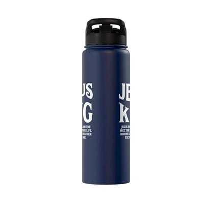 Jesus Is King John 14 6 Faith Bible Verse Stainless Steel Insulated Water Bottle - color: Navy Blue