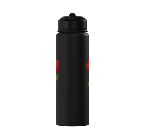 Maria Personalized Rose Name Elegant Floral Women Girls Stainless Steel Insulated Water Bottle - color: Black