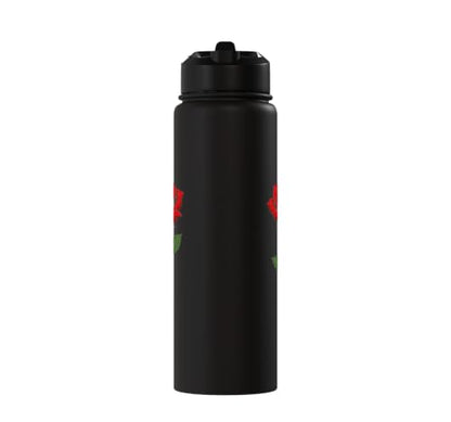 Maria Personalized Rose Name Elegant Floral Women Girls Stainless Steel Insulated Water Bottle - color: Black