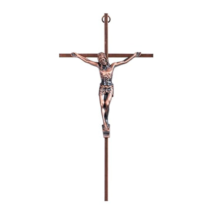 ACHIBANG 10" Crucifix Wall Cross – Antique Copper Catholic Jesus Wall Crucifix for Home or Over-the-Door Blessing - color: Antique Copper