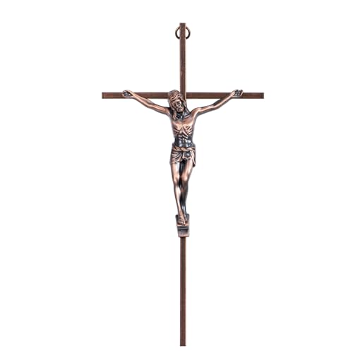 ACHIBANG 10" Crucifix Wall Cross – Antique Copper Catholic Jesus Wall Crucifix for Home or Over-the-Door Blessing - color: Antique Copper