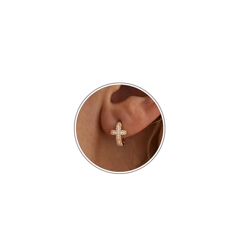 LOYATA Gold Cross Earrings for Women-14K Gold Plated Small Hoop Huggie Earrings Dainty Trendy CZ Cross Hoop Earring Cute Hypoallergenic Hoops Jewelry Gifts for Women Mothers Day Gifts for Mom - color: CZ Style2