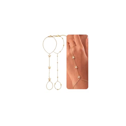 LALAPPLE Gold-Plated Hand Chain Bracelets for Women, 3Pcs - color: HB-gold starfish 2pcs