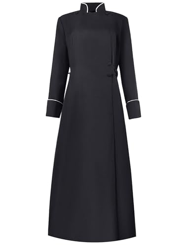 Womens Medieval Anglican Clergy Robe Cassock Priest Coat Pulpit Robe for Church Minister Altar Server Vestments - color: Black, size: Small