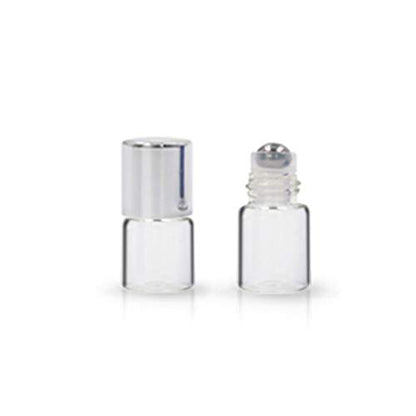 20 Pack Set 1ML Mini Sample Roll Glass Bottles for Essential Oils Roller Refillable Perfume Roll Bottle (Pure-Sliver) - color: Pure-Sliver