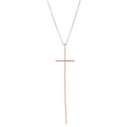 14K Gold Plated Long Hammered Cross Necklace for Women Religious Faith Jewelry Christian Gift - color: Rose Gold Plated, size: 45cm