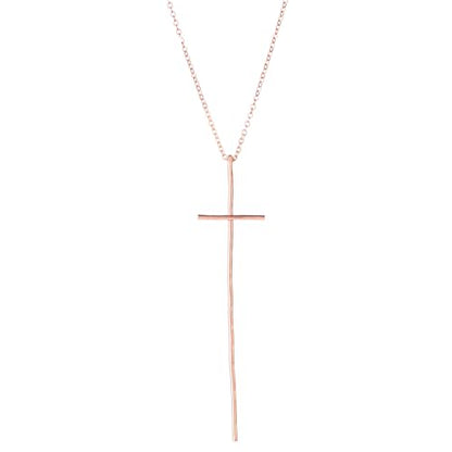 14K Gold Plated Long Hammered Cross Necklace for Women Religious Faith Jewelry Christian Gift - color: Rose Gold Plated, size: 50cm