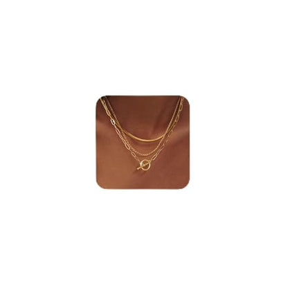 Freekiss 3-Piece Layered Toggle Necklace for Women - color: 3-Layered Paperclip Gold