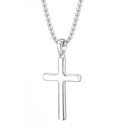 Small Dainty Cross Pendant Necklace 925 Sterling Silver for Women with 18", 20" Sturdy Chain 14K White Gold Plated - size: 18" Chain, style: Columnar