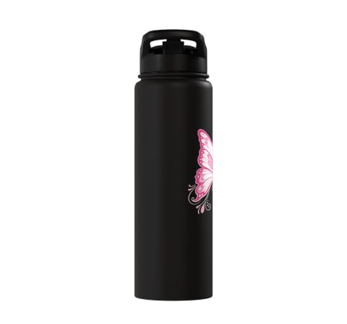 Philippians 4:13 Butterfly Inspirational Design Stainless Steel Insulated Water Bottle - color: Black