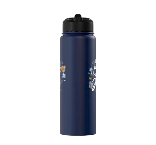 Christian Bible Verse Quote Butterfly Rose Flower John 3:16 Stainless Steel Insulated Water Bottle - color: Navy Blue