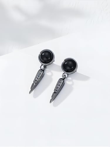 Black Dangle Drop Earrings 925 Sterling Silver Black Onyx Stud Earrings Viking Rune Jewelry Gift for Women Men - color: A02-Viking