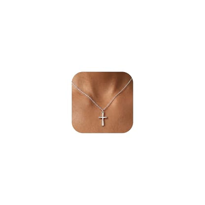 925 Sterling Silver Cross Necklace for Women, Dainty Silver Non Tarnish Waterproof Cross Pendant Simple Necklaces for Women Christian Baptism Religious Faith Jewelry Gifts 16-22 Inches Chain