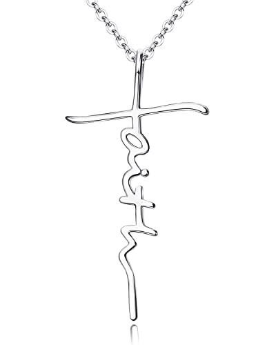 MILACOLATO Faith Necklace for Women 925 Sterling Silver Cross Necklace for Women 18K White Gold Plated Sideways Faith Cross Pendant Necklace Christian Religious Jewelry Gifts for Women Mom Wife Birthday