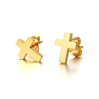 Cross Stud Earring for Women Men Dainty Small Cross Earrings Minimalist Simple Gold Silver Black Religious Faith Cross Studs - color: Gold