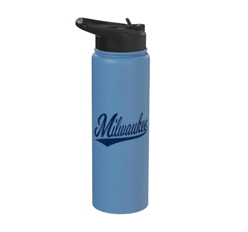 MILWAUKEE WISCONSIN VARSITY SCRIPT VINTAGE STYLE Stainless Steel Insulated Water Bottle - color: Light Blue