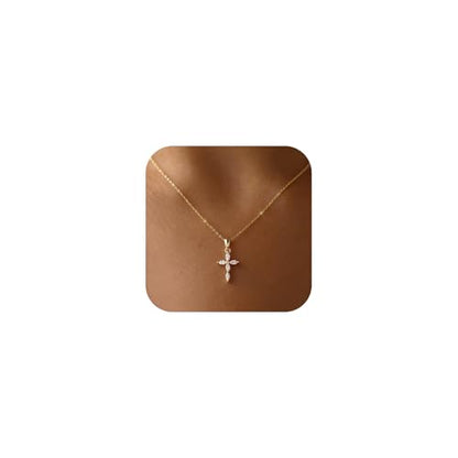 Cross Necklace for Women, Dainty 14K Gold Plated CZ Pendant - color: Gold-marquise cz cross