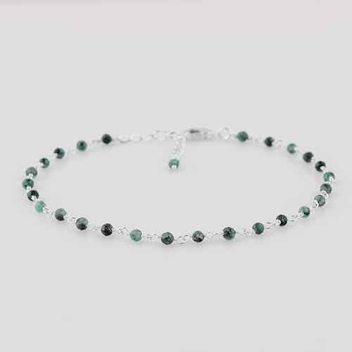 Natural Gemstone Cluster Anklets, Silver Plated Rosary Ankle Bracelet, Handmade Boho Jewelry for Women, Hypoallergenic Lightweight Crystals Beads Chain, Gift for Her, 9+1.50inch