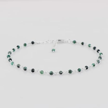 Natural Gemstone Cluster Anklets, Silver Plated Rosary Ankle Bracelet, Handmade Boho Jewelry for Women, Hypoallergenic Lightweight Crystals Beads Chain, Gift for Her, 9+1.50inch