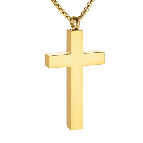 Dletay Cremation Necklace for Ashes Stainless Steel Cross Pendant Urn Necklace Memorial Keepsake Jewelry for Men Women - color: Gold