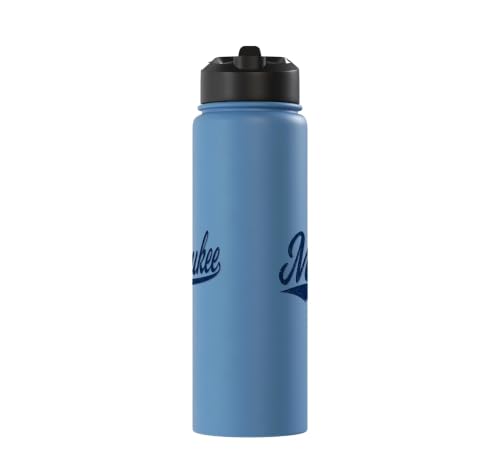 MILWAUKEE WISCONSIN VARSITY SCRIPT VINTAGE STYLE Stainless Steel Insulated Water Bottle - color: Light Blue