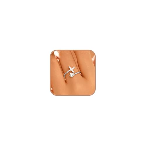 925 Sterling Silver Cross Flower Adjustable Ring For Womem - color: Silver