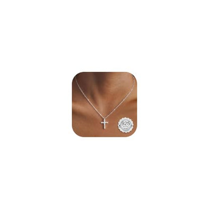 JeryWe 925 Sterling Silver Cross Necklace for Women Dainty Gold/White Gold Plated Necklace for Women Non Tarnish Cubic Zircon Cross Pendant Necklaces Christian Baptism Religious Faith Jewelry Gift - color: White Gold Plated
