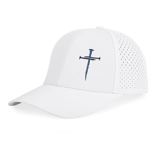 Embroidered Jesus 3 Nails Cross-Christian Religious Hats for Men & Women - color: 3 Nail Cross Nylon White