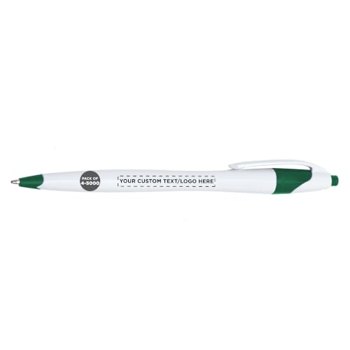 DISCOUNT PROMOS Personalized Ballpoint Pens, Bulk Packs of 4 to 5000 Pieces, Black Ink, Slim & Curvy Design, Retractable, Ideal for Office, Corporate Merchandise, Tradeshows - Green - color: - Custom - Green, size: Pack of 1 (Count options: 4–5,000)