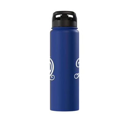 fancy Italic script Initial Letter D minimalist peace sign Stainless Steel Insulated Water Bottle - color: Royal Blue