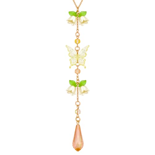 Butterfly Flower Car Rearview Mirror Charm Yellow Lily of Valley - color: Yellow - Butterfly
