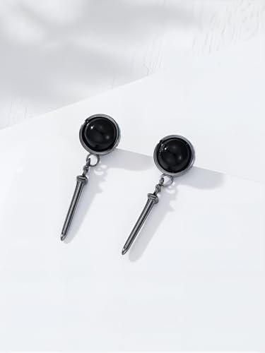 Black Dangle Drop Earrings 925 Sterling Silver Black Onyx Stud Earrings Viking Rune Jewelry Gift for Women Men - color: A01-Swords