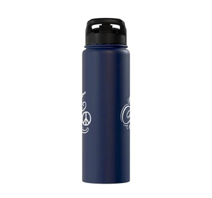 fancy Italic script Initial Letter A minimalist peace symbol Stainless Steel Insulated Water Bottle - color: Navy Blue