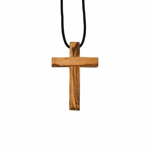 Olive Wood Cross Necklace from Bethlehem – 1.5" Wooden Crucifix Pendant with 24" Adjustable Black Cord, Christian Jewelry for Men and Women