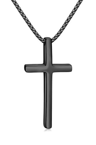Exquisite Stainless Steel Cross Necklaces,A Perfect Blend of Gothic Style and Christian Faith, Suitable for Men and Women, Fashionable Accessories, Hypoallergenic Material - color: Black