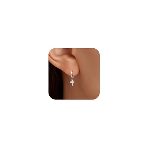 SUYACS Dainty 14k Gold Plated Cross Drop Dangle Earrings for Women - color: Style 1-Silver