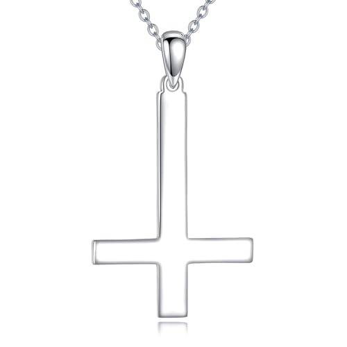 POPLYKE Cross Necklace 925 Sterling Silver Cross Pendant for Men Women - style: Upside Down Cross