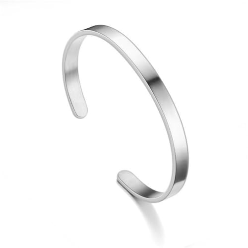 Stainless Steel Cuff Bracelet for Men, Adjustable Open Metal Bangle Bracelet, Minimalist Mens Jewelry Gift - color: silver