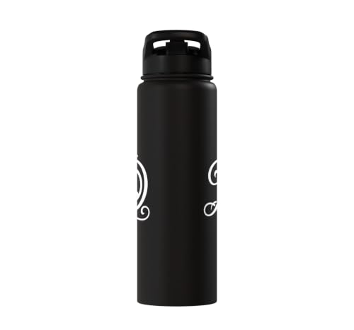 fancy Italic script Initial Letter D minimalist peace sign Stainless Steel Insulated Water Bottle - color: Black