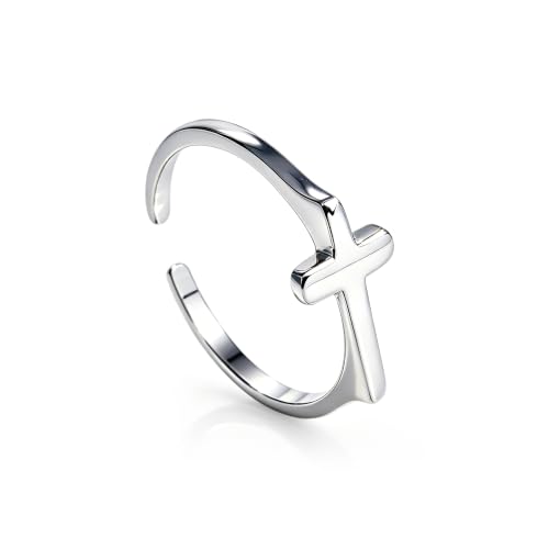 925 Sterling Silver Adjustable Cross Ring, Hypoallergenic Open Faith Band Size 6 Minimalist Stackable Jewelry Gift for Women