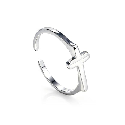 925 Sterling Silver Adjustable Cross Ring, Hypoallergenic Open Faith Band Size 6 Minimalist Stackable Jewelry Gift for Women