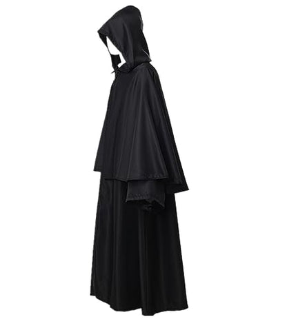 BLESSUME Friar Hooded Robe Monk Renaissance Priest Halloween Medieval Role Play Costume - color: Black, size: Large