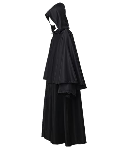 BLESSUME Friar Hooded Robe Monk Renaissance Priest Halloween Medieval Role Play Costume - color: Black, size: XX-Large