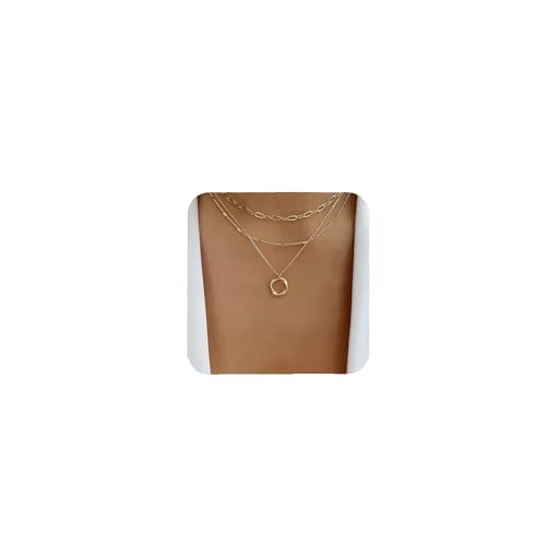 Clover Necklace Dainty Hollow 4 Leaf Choker Necklaces Tiny Cute Pendant Necklaces for Women 18K Gold Plated Lucky Four Leaf Pendant Jewelry - style: 3 layer-circle
