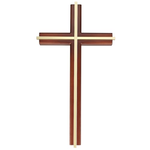 SISSIDA Wooden Cross for Wall, Handcrafted Catholic Home Decor, 10 Inch - color: Brown + Gold