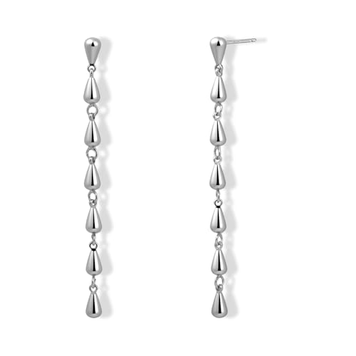 925 Sterling Silver Teardrop Chain Dangle Stud Long Drop Minimalist Simple Earrings for Women